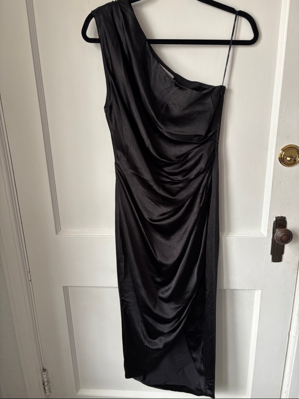 Elliatt One-Shoulder Black Satin Draped Dress